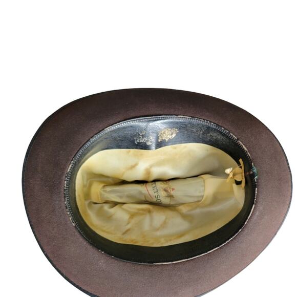 Stetson Vintage Fedora Style Brown Suede Hat with Red Feather Sz 6 7/8 - Picture 4 of 16